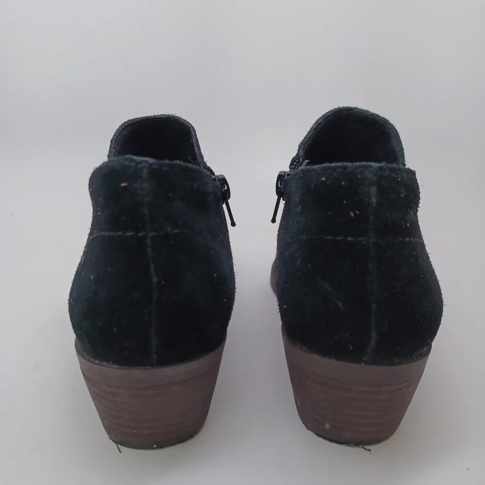 Lucky Brand Ankle Boots Womens‎ US 6.5 M Black Suede Fanky Side Zip Low Heel